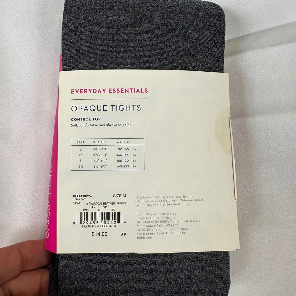 Apt. 9 Womens Tights Set Blackout Footless Black & Opaque Charcoal Heather M